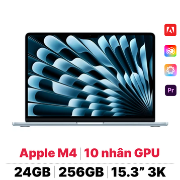 MacBook Air M4 15 inch 2025 10CPU 10GPU 24GB 256GB Sạc 70W | Chính hãng Apple Việt Nam